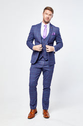Drake - Navy Check Three Piece Suit